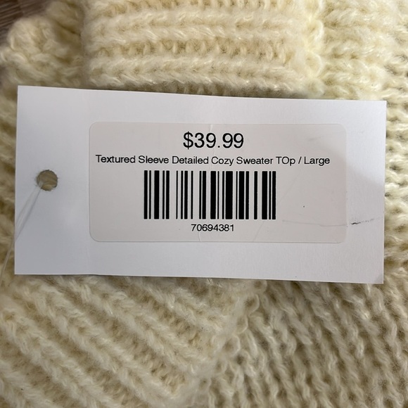 NWT New In Women's Sweater Size L Cream Chunky Textured Puff Sleeves Winter Ski - Picture 8 of 15